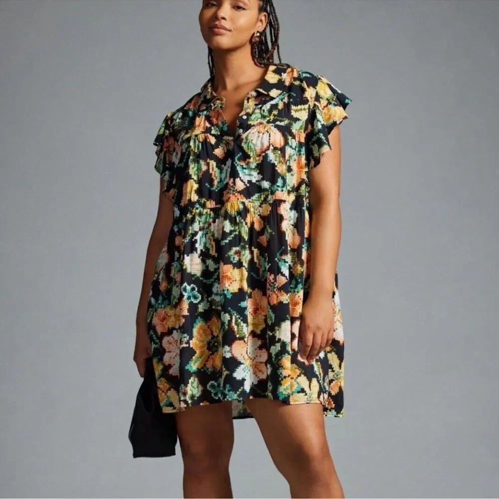 BY ANTHROPOLOGIE Flutter-Sleeve Printed Pajama Dress Floral Women’s Size Medium
